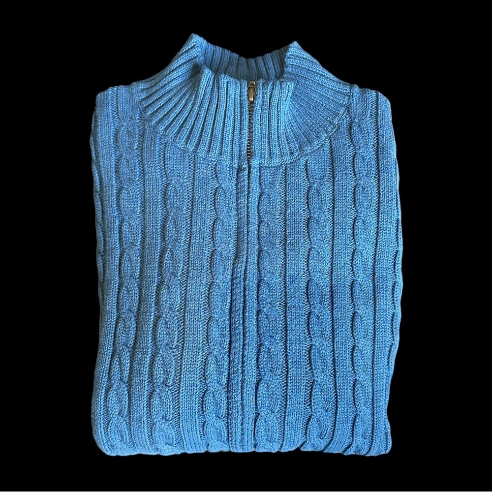 L. L. Bean Double L Cable Cardigan in Peacock Blue